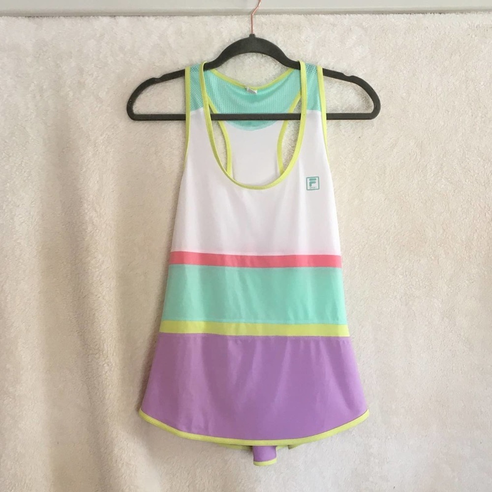 Fila Sport Tank Top Pastel Striped Athletic Work Out Tank Size Medium Scoop Neck